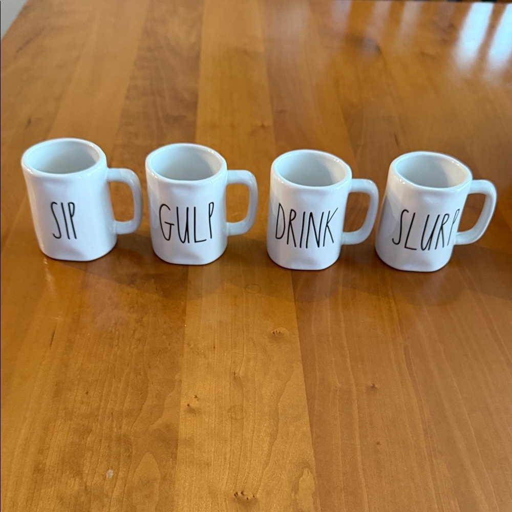✨ Rae Dunn Mini Espresso Mug Set – SIP • GULP • DRINK • SLURP (Set of 4)